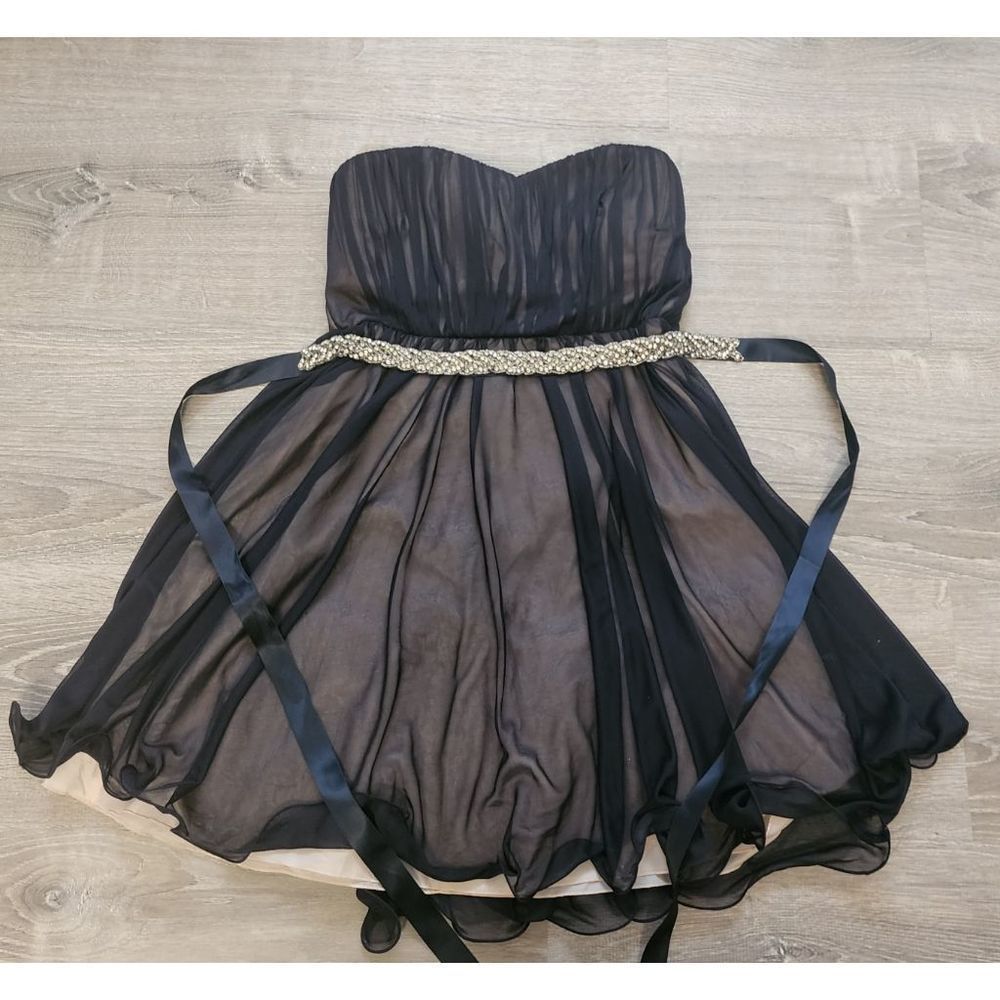 Sequin Hearts Navy and Pink Strapless Mini Babydoll Homecoming Prom Dress